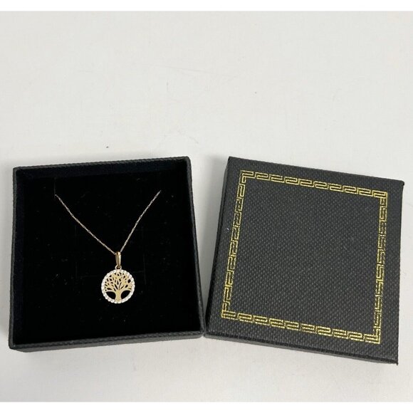 14K YELLOW GOLD TREE OF LIFE PENDANT NECKLACE WITH CUBIC ZIRCONIA - Picture 5 of 14